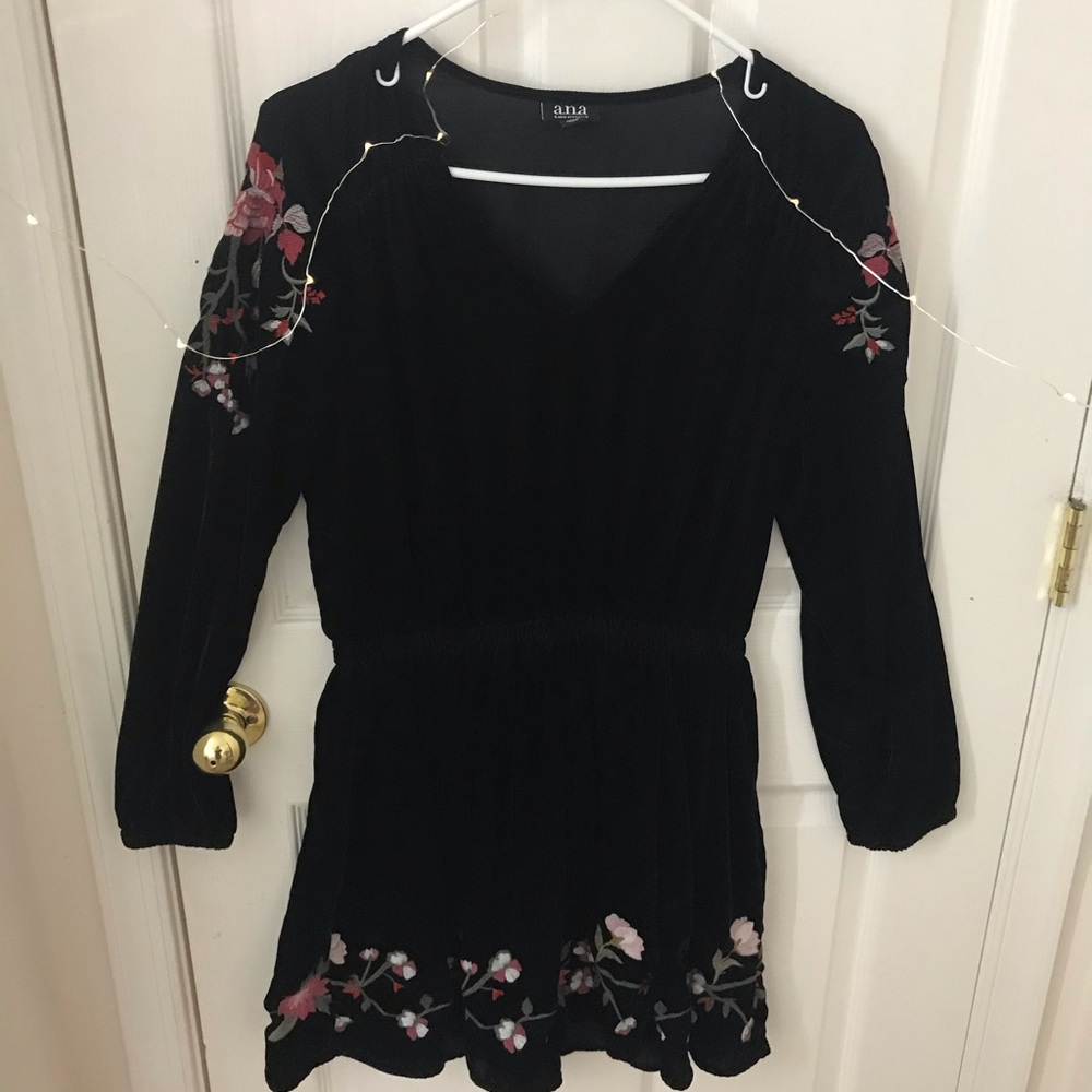 Beautiful formal black velvet embroidered dress